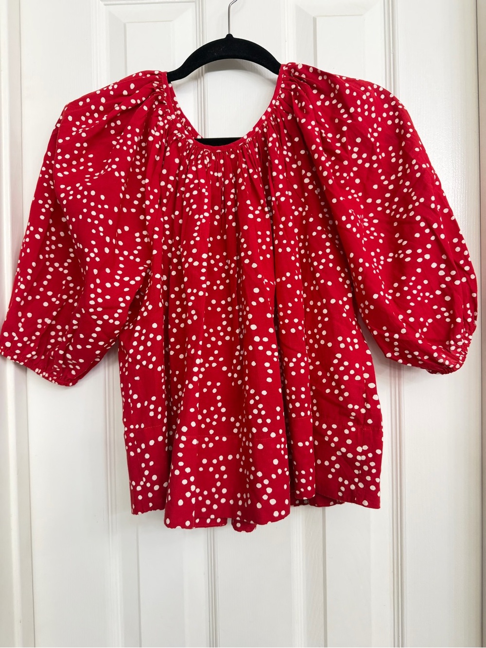 Madewell Red Polka Dot Peasant Blouse with Puff Sleeves - Women